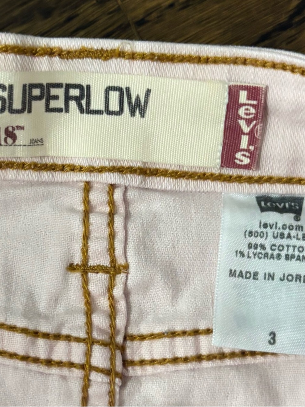 Levi's 518 Superlow Denim Mini Skirt Light Pink Low Rise Pockets Size 3 - Picture 2 of 4